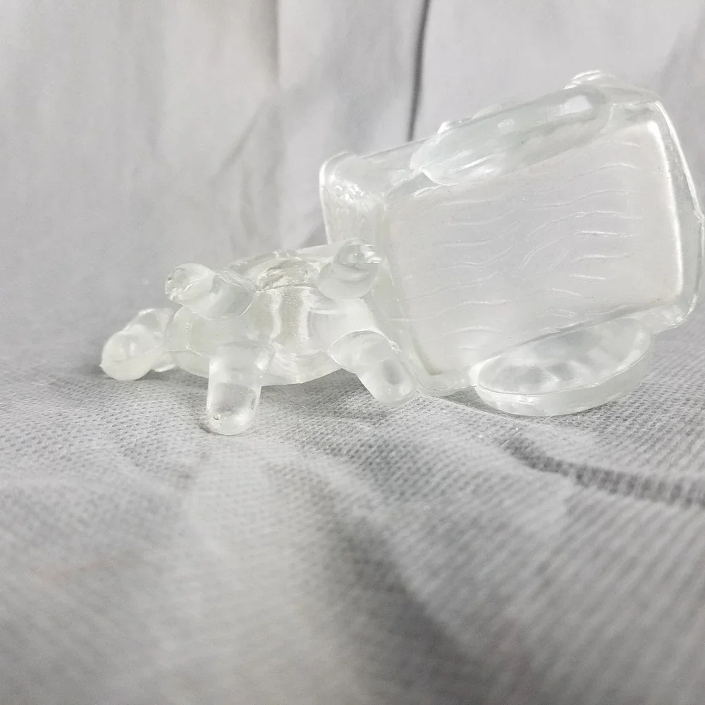 Vintage Clear Glass Donkey Cart Miniature Animal horse 4.75x2 planter candy dish